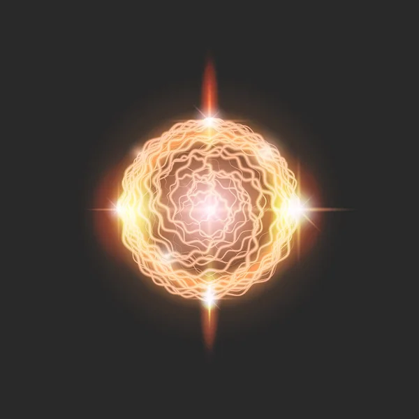 Bola Fogo Brilhando Esfera Plasma Ardente Elemento Mágico Efeito Relâmpago — Vetor de Stock