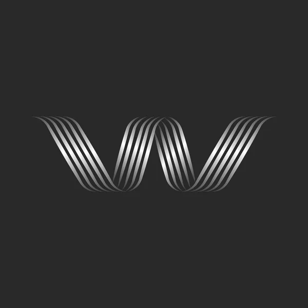 文字W初期ロゴ書道エンブレム 最小スタイルの薄い滑らかな曲線 波の形の装飾 — ストックベクタ