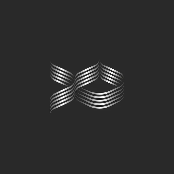 Abstract Aquarium Fish Logo Minimal Design Striped Ribbons Silver Gradient — Stock Vector
