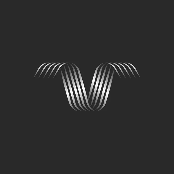 Stužkový Tvar Písmene Logo Monogram Víry Tenkých Pruhů Kovového Gradientu — Stockový vektor