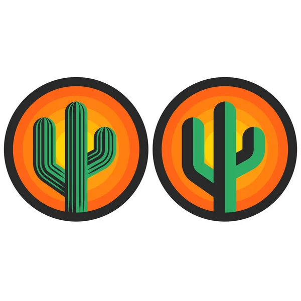 Logo Cactus Forme Ronde Fond Soleil Emblème Créatif Pour Imprimer — Image vectorielle