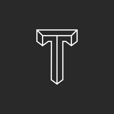 İnce satırlardan gelen 3d harfli T logosu ilk harfi, hipster tipografi tasarım ögesi asgari biçim