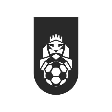 Futbol kulübü logosu örneği, tişörtte spor amblemi izi, yeleli bir aslan kafası ve pençesinde bir futbol topu var..