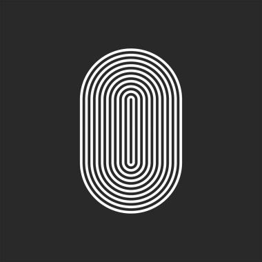 O veya 0 harfli ilk logo, pürüzsüz yuvarlak dengeli ince çizgiler, ince çizgiler soyut iz oval şekli, tipografi hipster tasarım elementi