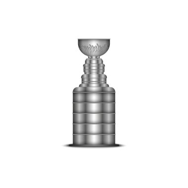 Stanley Kupası, beyaz arka planda izole edilmiş 3 boyutlu gerçekçi vektör objesi, NHL hokey kupası.