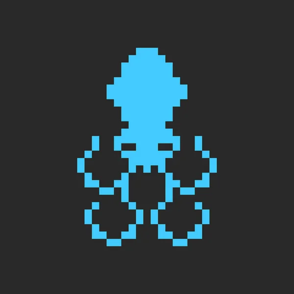 Krake Logo Marine Cartoon Tier Pixel Stil Blauer Tintenfisch Dekor — Stockvektor