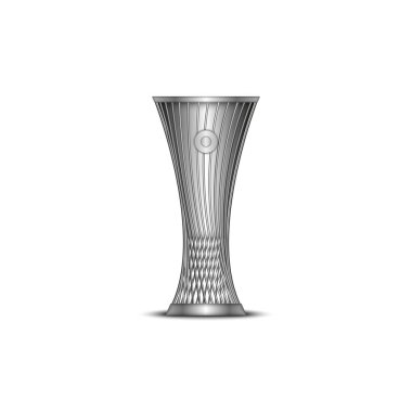 UEFA Avrupa Konferans Ligi Kupası, futbol kupası gerçekçi metalik 3D maketi beyaz arka planda izole edildi