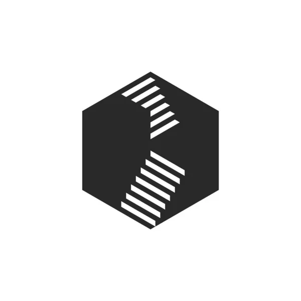 Staircase Logo Steps Black White Negative Space Style Hexagon Illusion — Stock Vector
