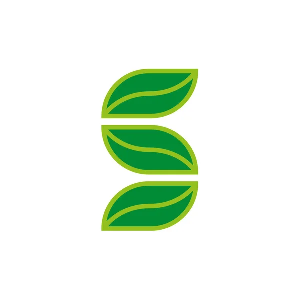 スタイリッシュな文字植物の3つの緑の葉からSエコロゴ — ストックベクタ