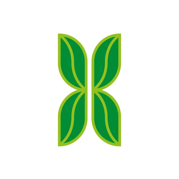植物の4つの緑の葉からの手紙Xロゴエコシンボル 創造的な生態シンボル — ストックベクタ