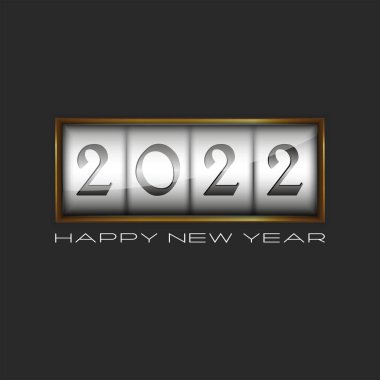 2022 logo happy new year display in gold frame on the dark background, hny holiday poster creative design.