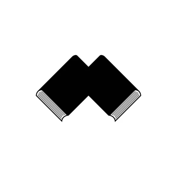 本のロゴ教育シンボルのペア 等角線図で最小限のスタイルでMの文字の形で2つの交差本 — ストックベクタ