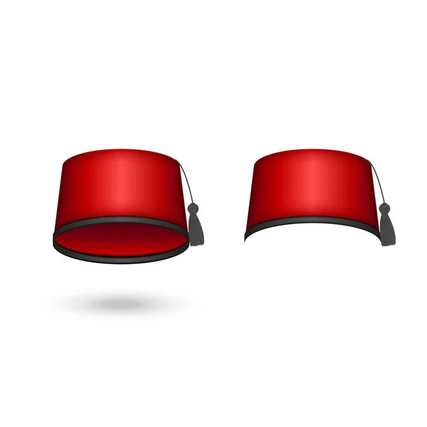 Chapeau Fez Couleur Rouge Clipart Vectoriel Réaliste Isolé Sur Fond — Image vectorielle