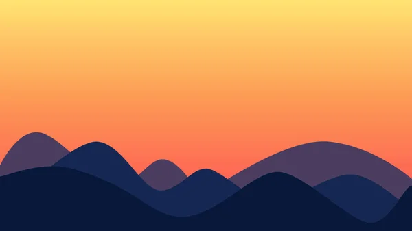 Sonnenuntergang Auf Hügeliger Landschaft Abgerundete Hügel Hintergrund Vektor Natur Illustration — Stockvektor