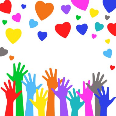 çok renkli el ve mutlu Kalpler