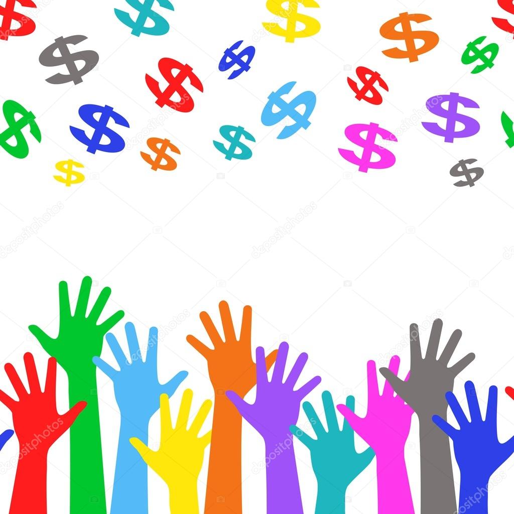 Business background - colorful hands and dollar sign