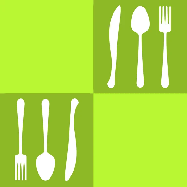 Spoons and forks colored squares olive background — Stock Vector