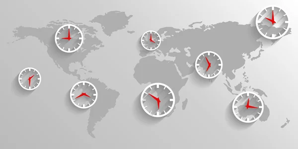 Horloge sur la carte du monde — Image vectorielle