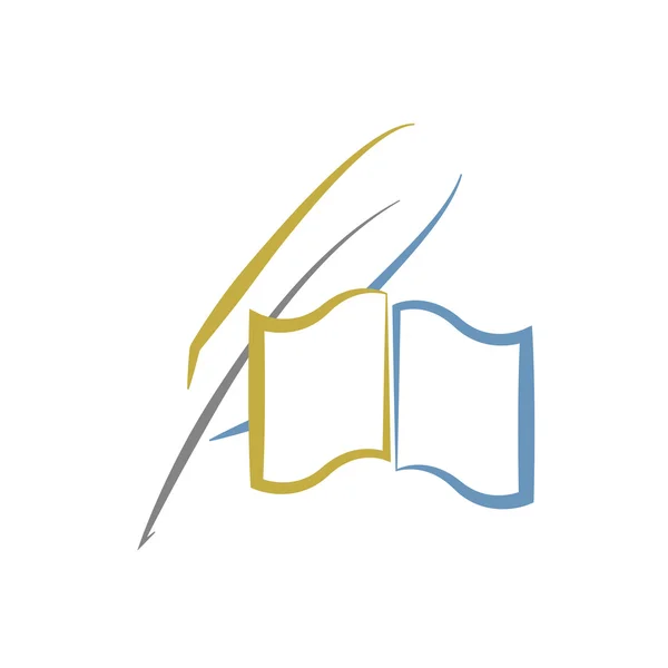 Σημάδι βιβλίων και φτερό, εκπαίδευση ή λογοτεχνία — Διανυσματικό Αρχείο