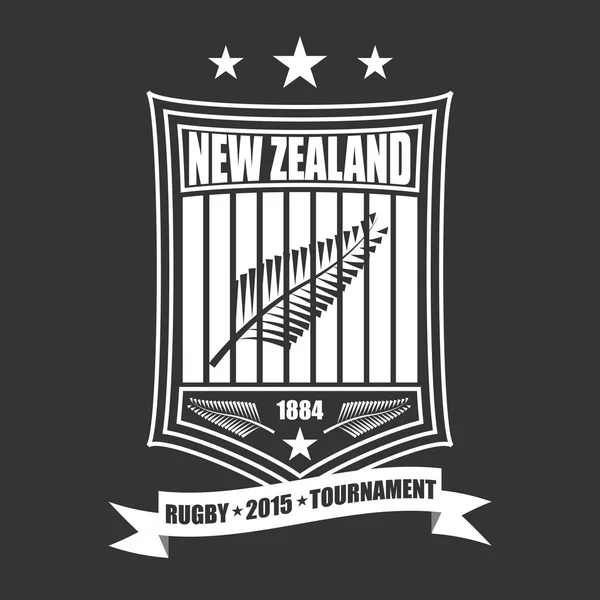 Emblema do torneio de rugby na Nova Zelândia, logotipo do esporte —  Vetores de Stock