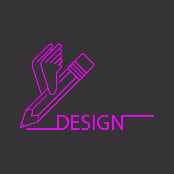 Lila penna med vingar, art studio logotyp, svart bakgrund — Stock vektor