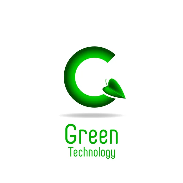 Lettera G verde e foglia su sfondo bianco — Vettoriale Stock