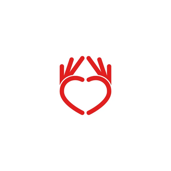 Logotipo coração vermelho abstrato das mãos — Vetor de Stock