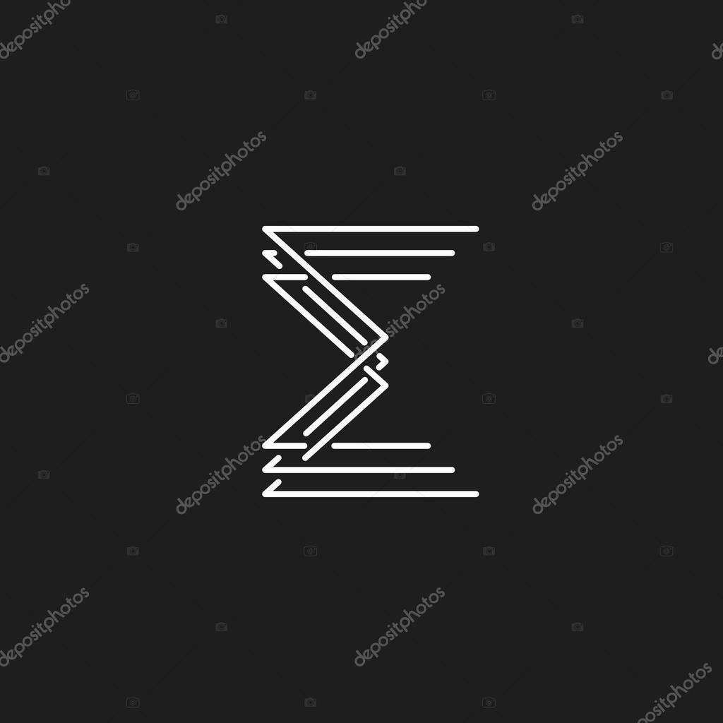Monogram letter E of interwoven fine lines against black background