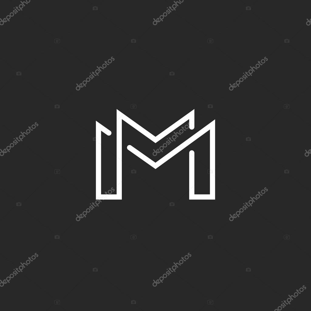 Letter M logo or two modern monogram symbol, mockup black and white business card
