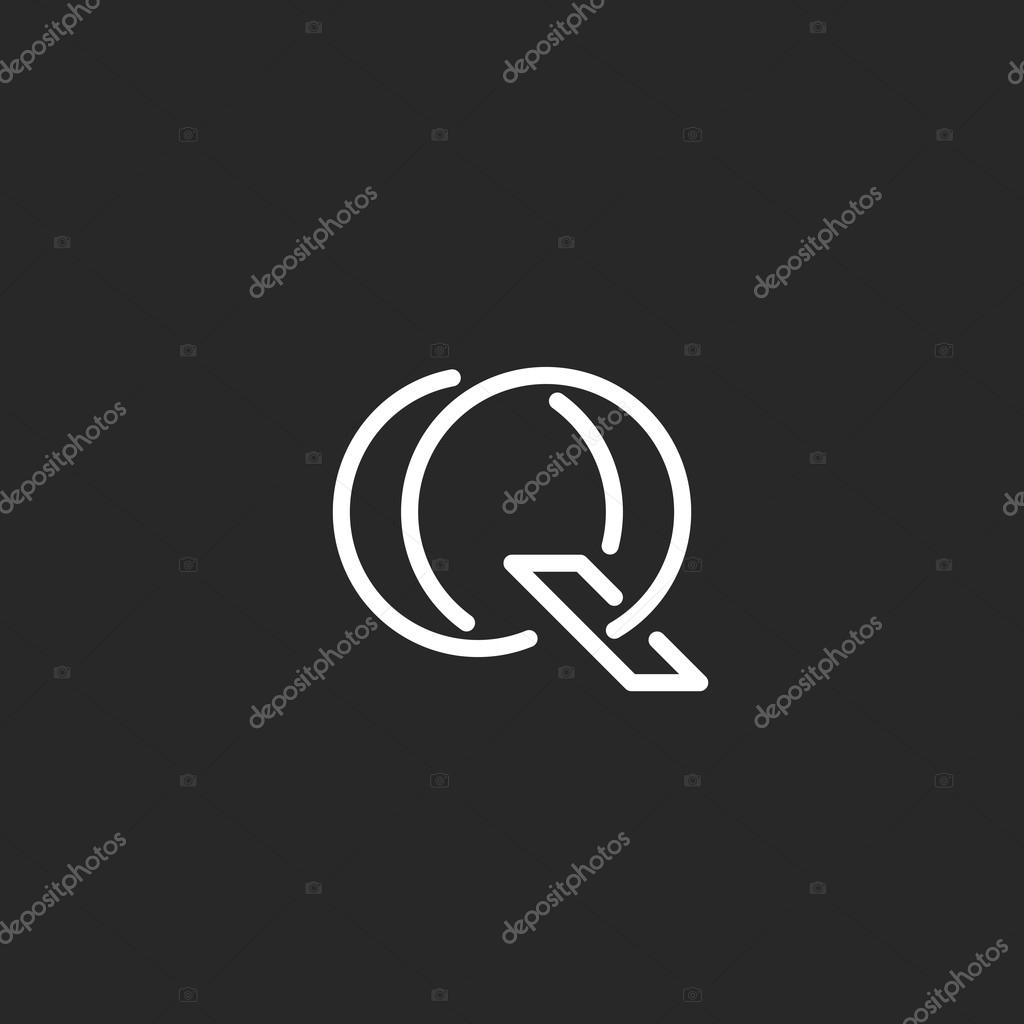 Letter Q logo monogram, mockup outline emblem for business card
