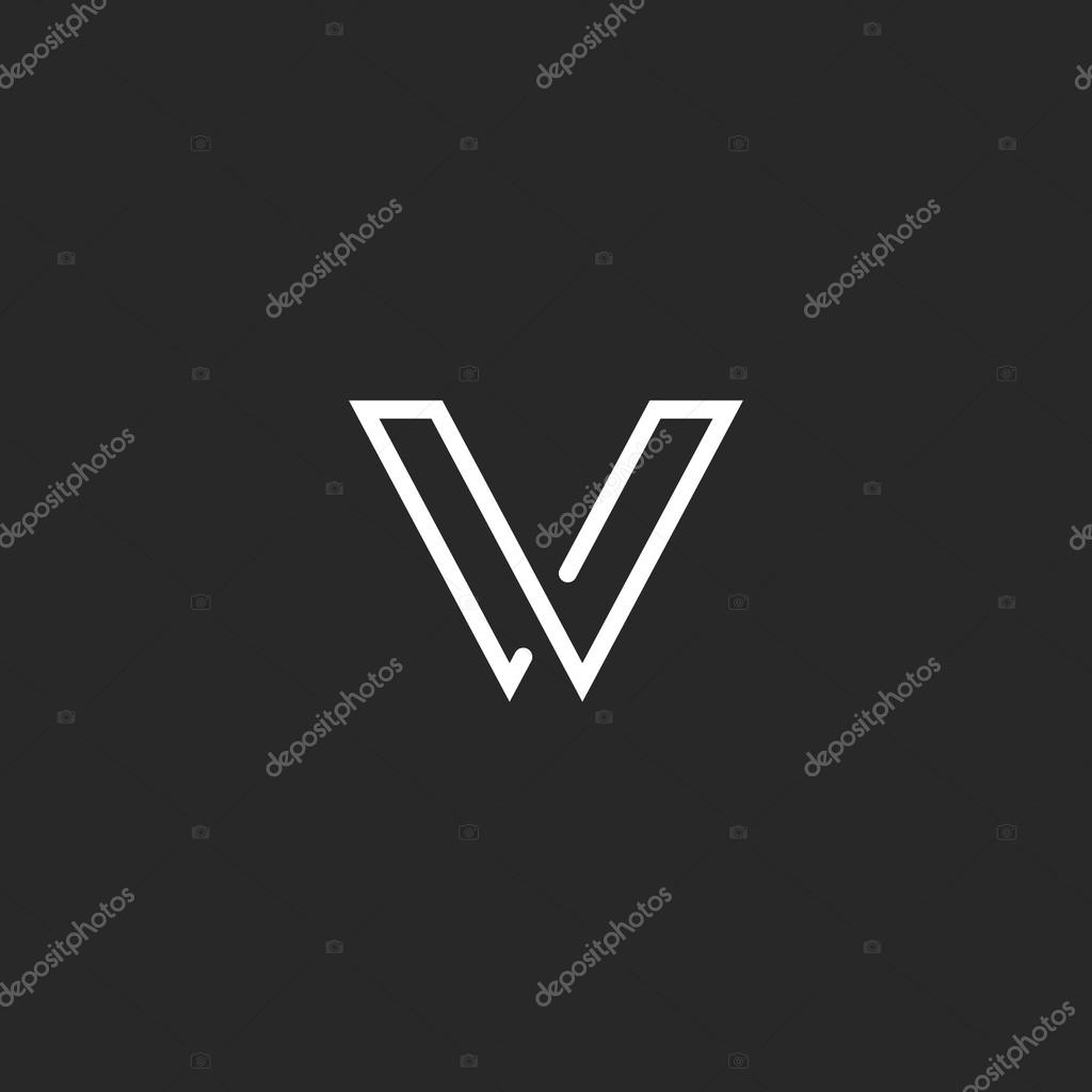 V letter logo, minimalistic thin line mockup monogram, business card elegant black and white template