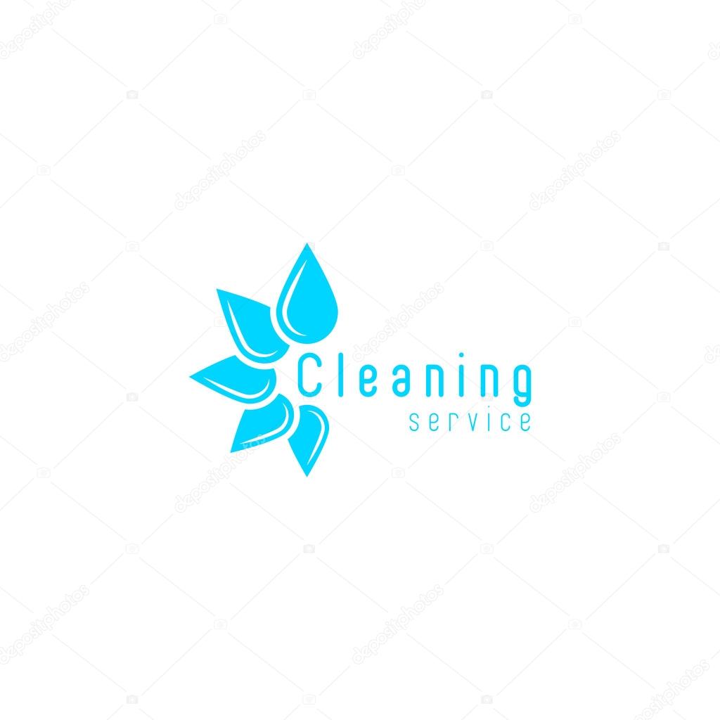 Cleaning service logo, blue fresh water drops disposition in a circle, clean home icon