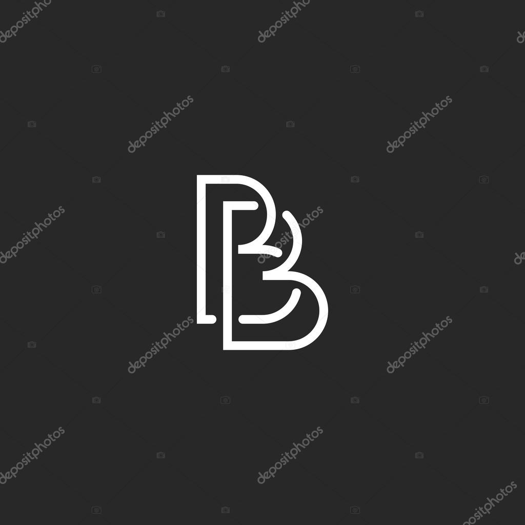 Letter B monogram logo, intersection thin line design overlap outline, black and white style business card mockup