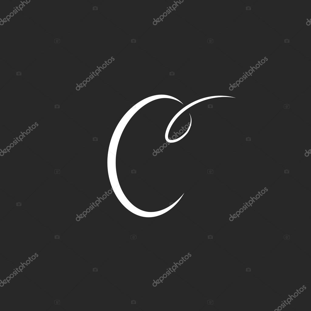 Handwritten letter C logo, monogram of fine lines, black and white layout emblem for Wedding Invitations