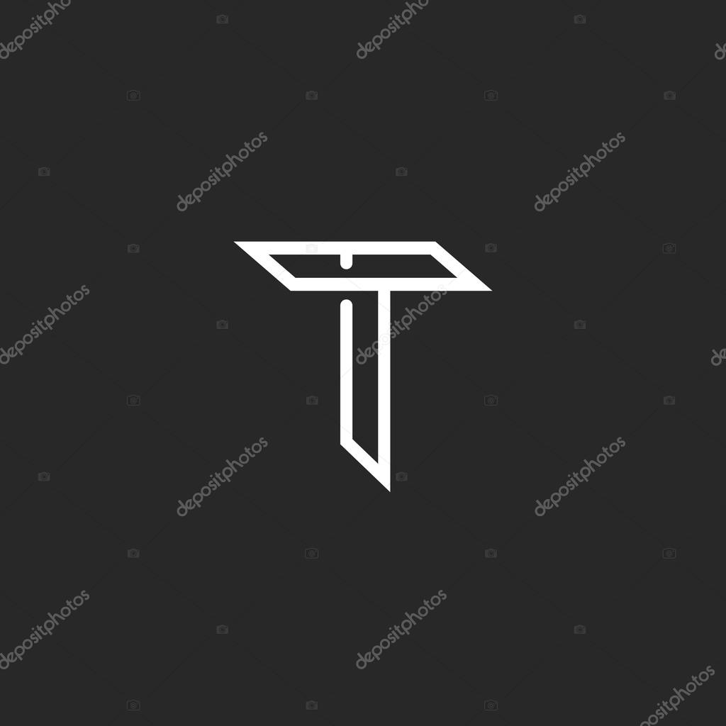T letter logo, mockup line monogram symbol for wedding invitation or business card