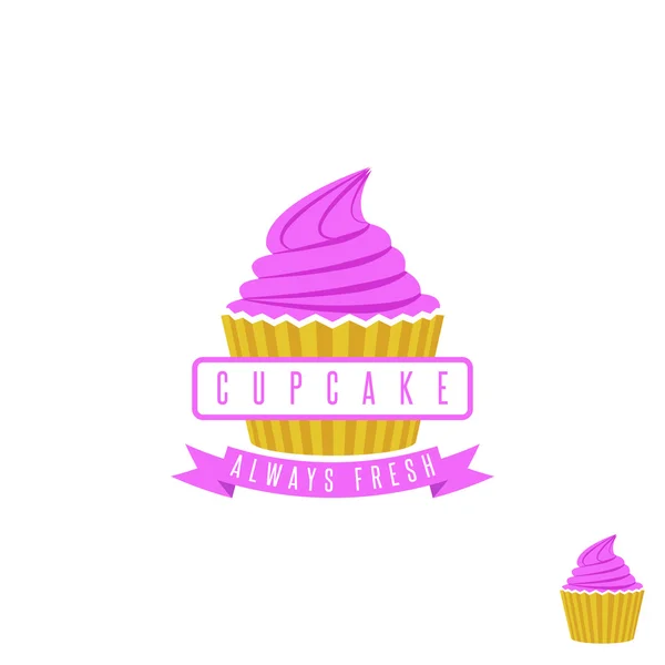 Cupcake com creme rosa e fita —  Vetores de Stock