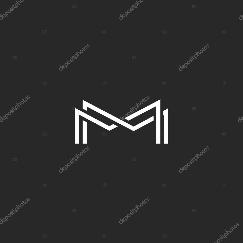 Letter M monogram logo, overlapping thin line black and white design elements, template wedding invitation emblem or business card symbol