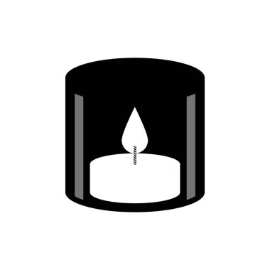 Basit bir silindirik cam tutacağının içinde mum yakmak, ev dekorasyon logosu negatif uzay stili, rahatlamanın siyah-beyaz sembolü, spa, rahat atmosfer, ev estetiği..