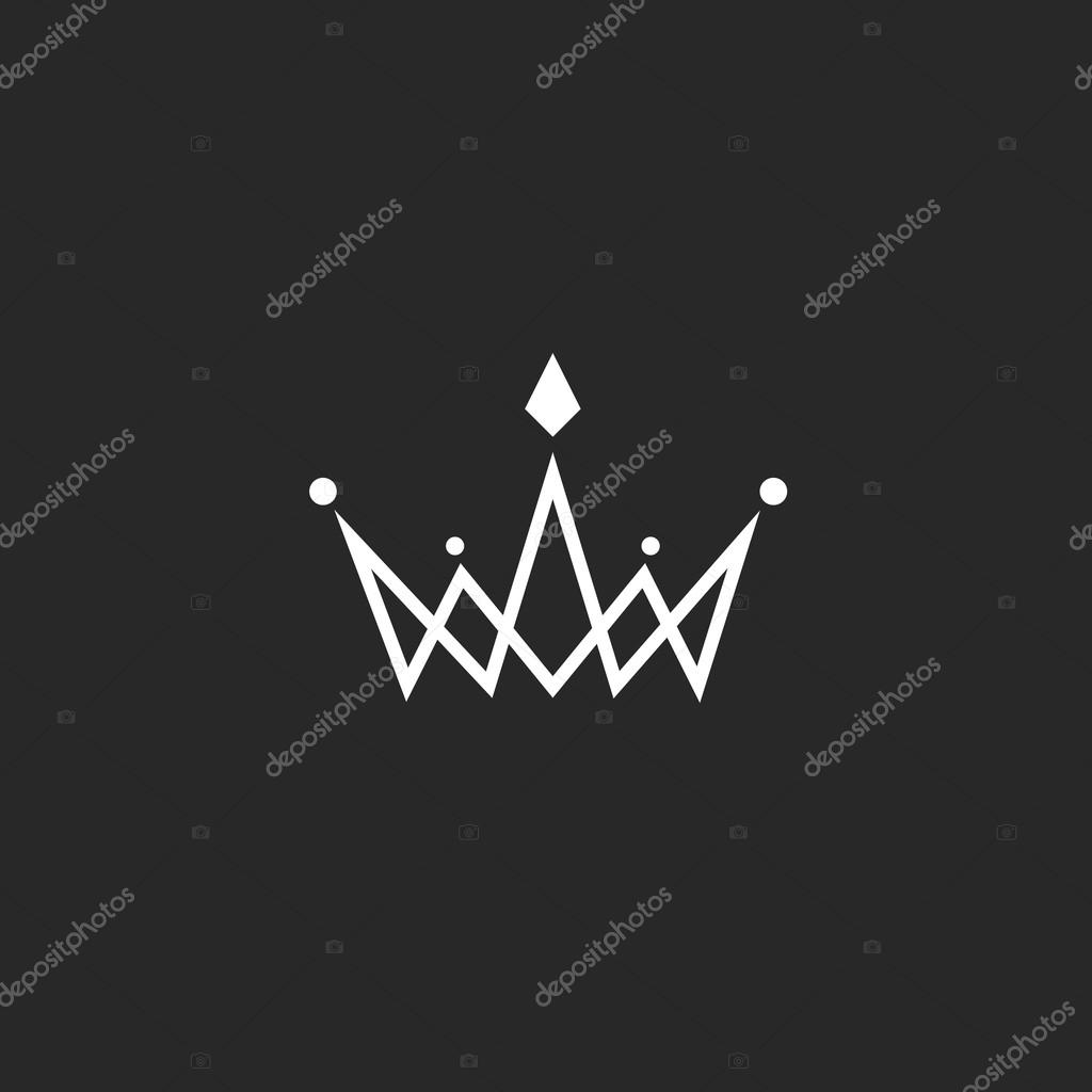 Crown logo monogram, mockup black and white royal symbol with jewels in the intersection thin line