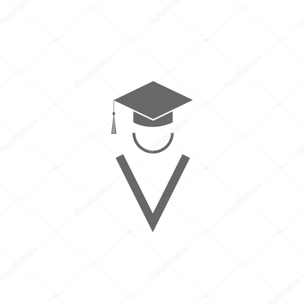 Silhouette graduate icon, student education logo, square academic cap and abstract gown