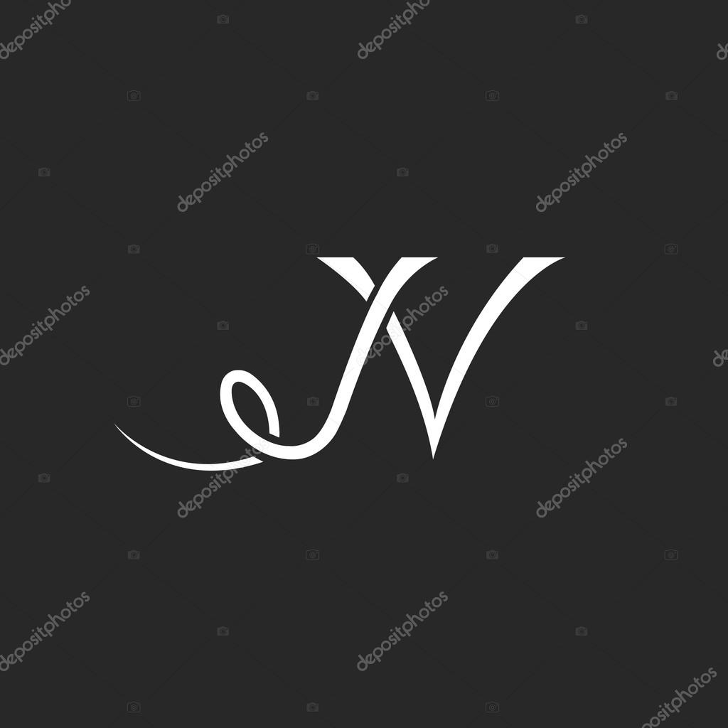Monogram N letter logo, tattoo lettering design element, wedding invitation emblem