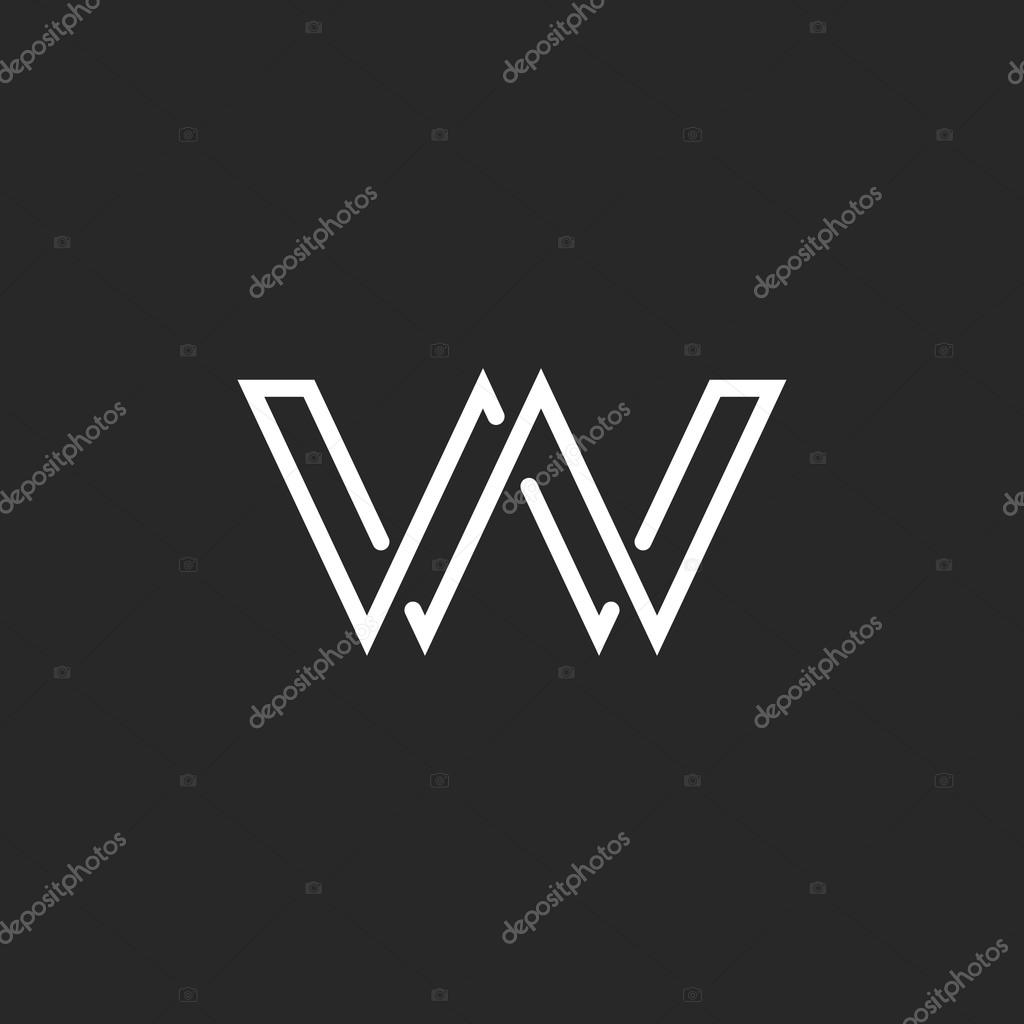 Monogram letter W logo, weave thin line style, mock up wedding invitation emblem, design element template
