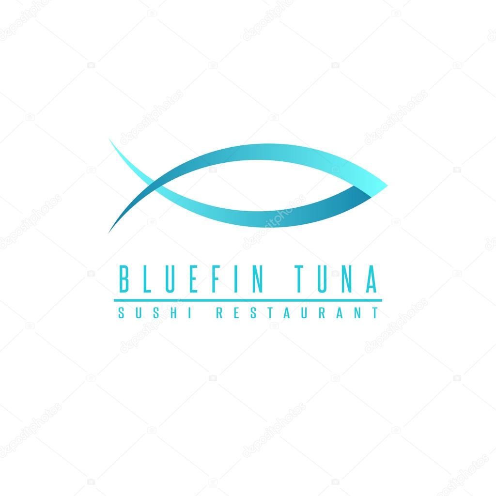 Bluefin tuna logo fish silhouette, mockup sushi restaurant, design element fishing club emblem