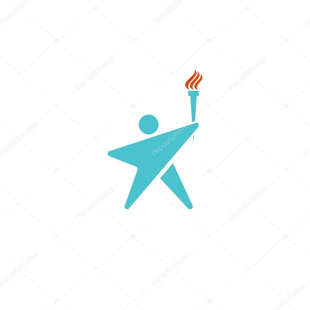 Leader human logo torch fire, man silhouette shaped star mockup logotype, sport champion icon