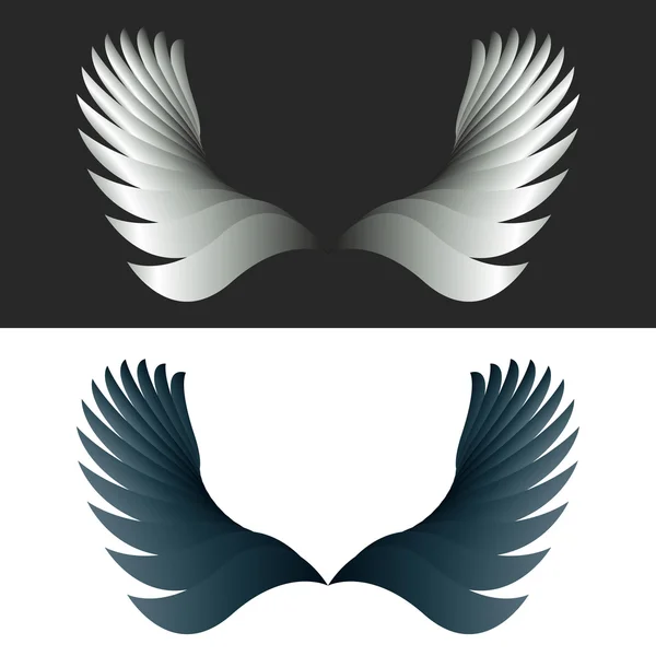 Ángel alas blanco y negro — Vector de stock