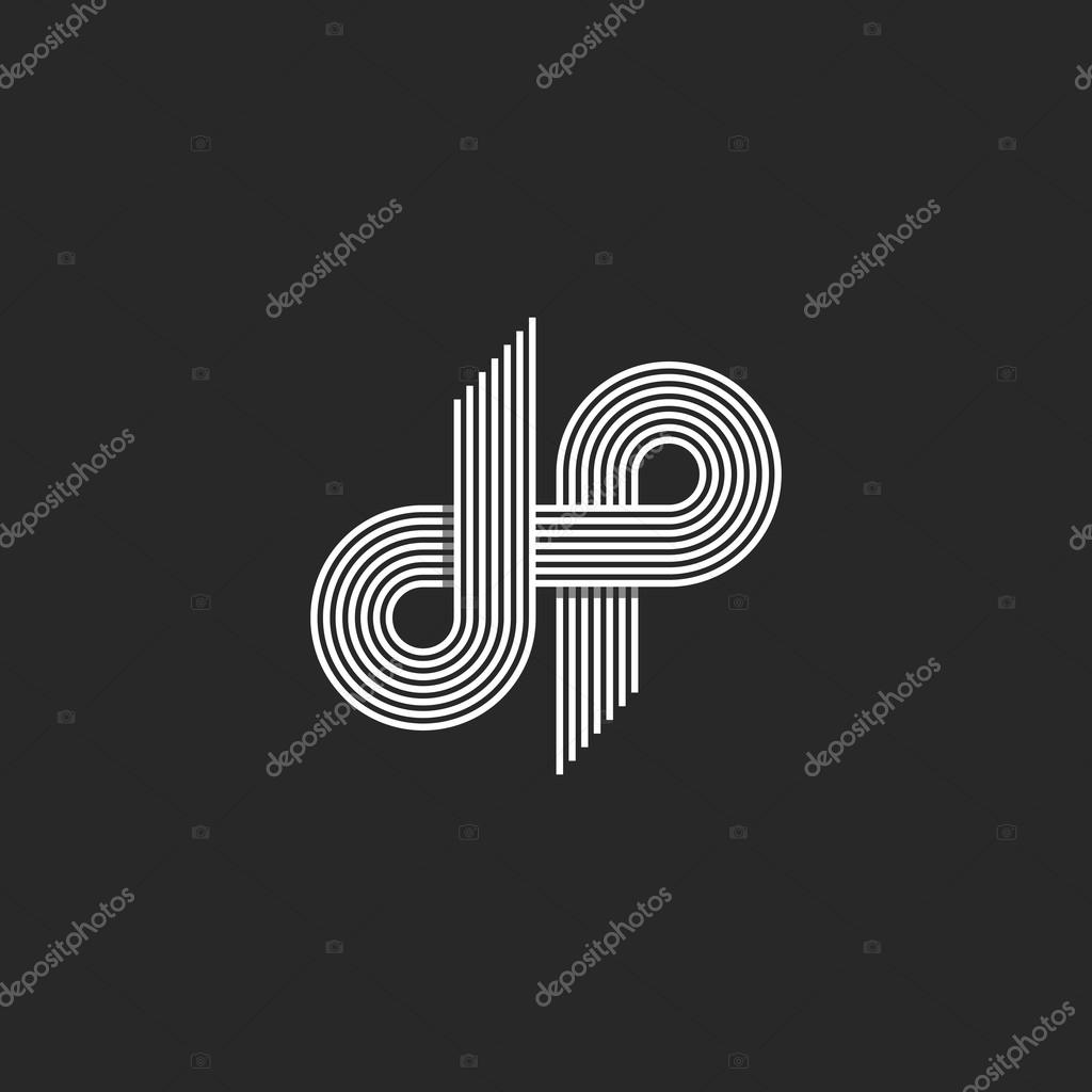 Logo DP letter monogram, offset thin line style, overlapping design element, D and P pair symbol, linear emblem template
