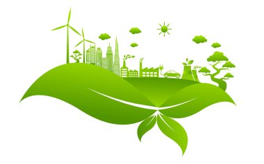 Sürdürülebilir enerji gelişimi için ekoloji kavramı ve Çevresel, Banner tasarım unsurları, Vektör illüstrasyonu