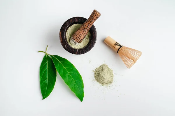 Matcha green tea powder. Organic green tea leaf isolated on white background, Organic product from the nature for healthy with traditional style