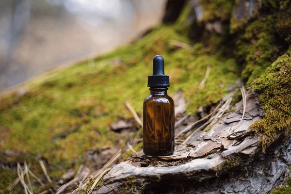 Ormanda yüz için serum. Cilt bakımı sağlıklı cilt için rutin bir adım. Sağlıklı cilt için esans. Kırışıklık giderici. Hyaluronik asit, cilt hidrasyonu, şişe damlaları. Güzellik ve kozmetik konsepti. 