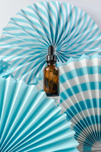 Aroma Oil Background Japanese Fans Cosmetics Skin Health Serums Vitamin — Stock Photo, Image